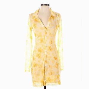 Floral long sleeve button down dress.